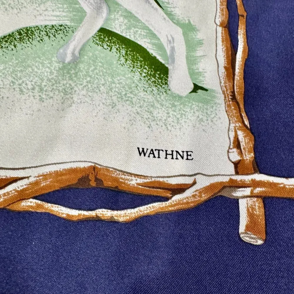 Vintage Wathne Silk Equestrian Fox Hunt Scarf Horses Hounds 35”